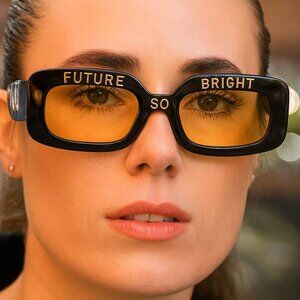 Indy “Future So Bright” Sunglasses, Black Frame, Yellow Lenses, UV400